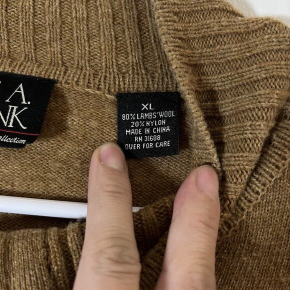 Jos. A. Bank Men's Lambs Wool Blend 1/4 zip sweater brown Sz XL Grandpa Core - Picture 4 of 8
